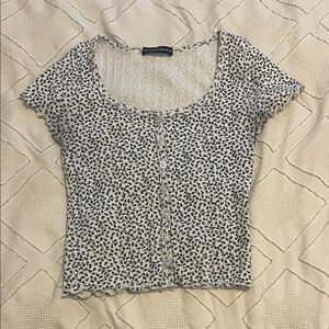 Brandy Melville Black and White Floral Button Down Shirt